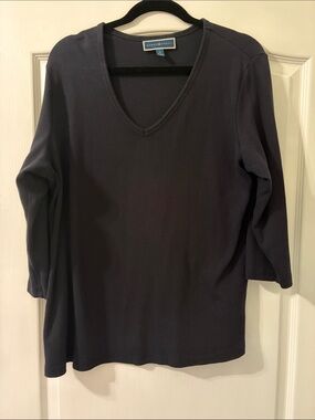 Karen Scott Black V-Neck Long Sleeve Top 1x